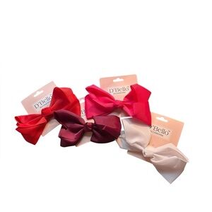 NWT 4 D'Bello Hair Bow Clips- red, pink, light pink, burgundy